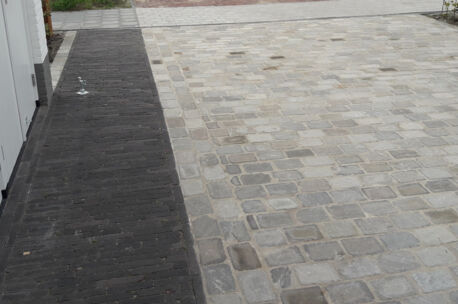 kandla grey en colosseum klinker Kassei Grès platine 14x14x6/8 kandla grey IN KIST 44st/m²